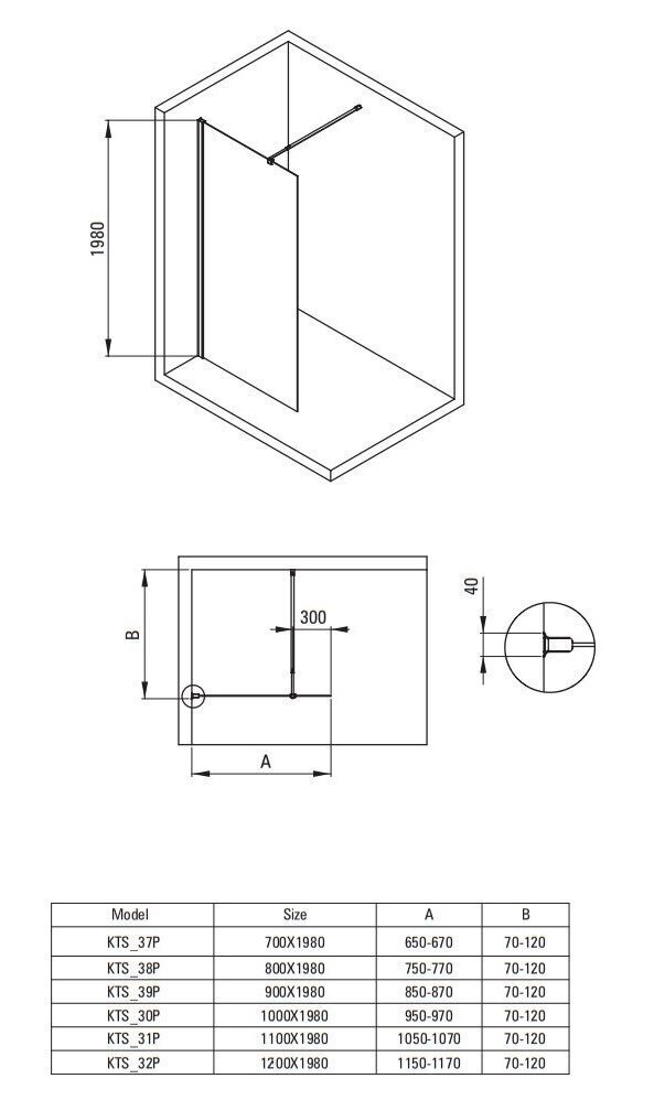 Walk-In dušikabiin Deante Kerria Plus, 70,80,90,100,110,120 x 200 cm, Nero hind ja info | Dušiseinad ja dušiuksed | hansapost.ee