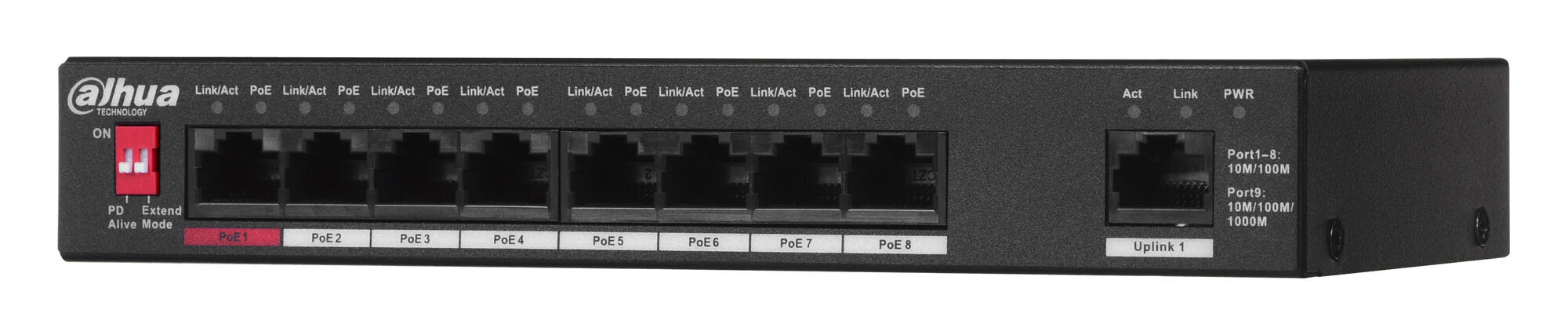 Switch|DAHUA|Type L2|Desktop/pedestal|Rack|1x10Base-T / 100Base-TX / 1000Base-T|PoE ports 8|96 Watts|DH-PFS3009-8ET1GT-96-V2 цена и информация | Võrgulülitid | hansapost.ee