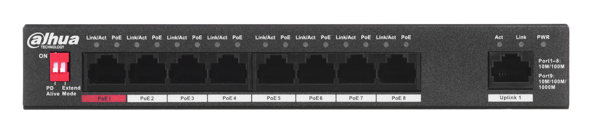 Switch|DAHUA|Type L2|Desktop/pedestal|Rack|1x10Base-T / 100Base-TX / 1000Base-T|PoE ports 8|96 Watts|DH-PFS3009-8ET1GT-96-V2 hind ja info | Võrgulülitid | hansapost.ee