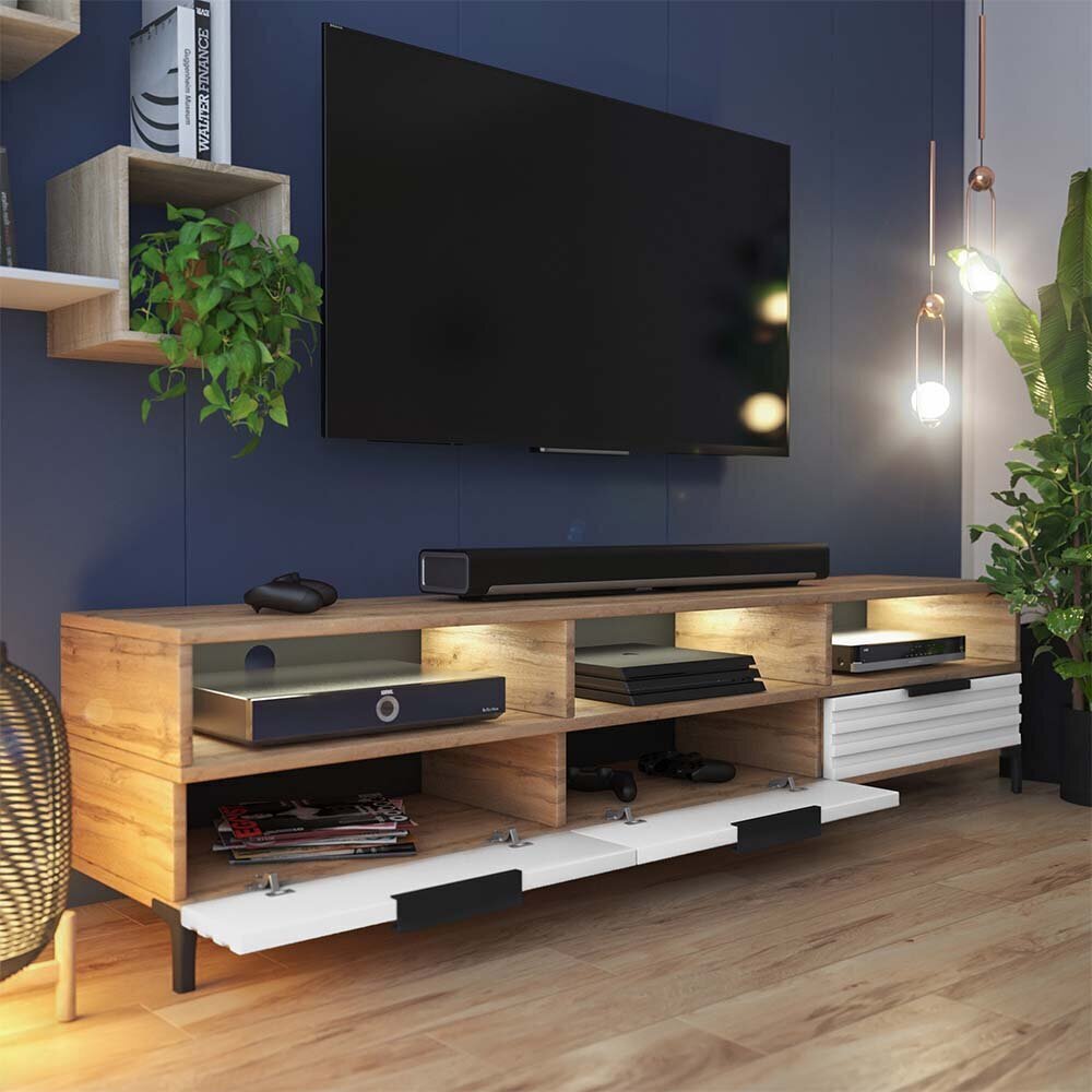 TV-laud Selsey Rikke 3D LED, pruun/valge hind ja info | Televiisori alused | hansapost.ee