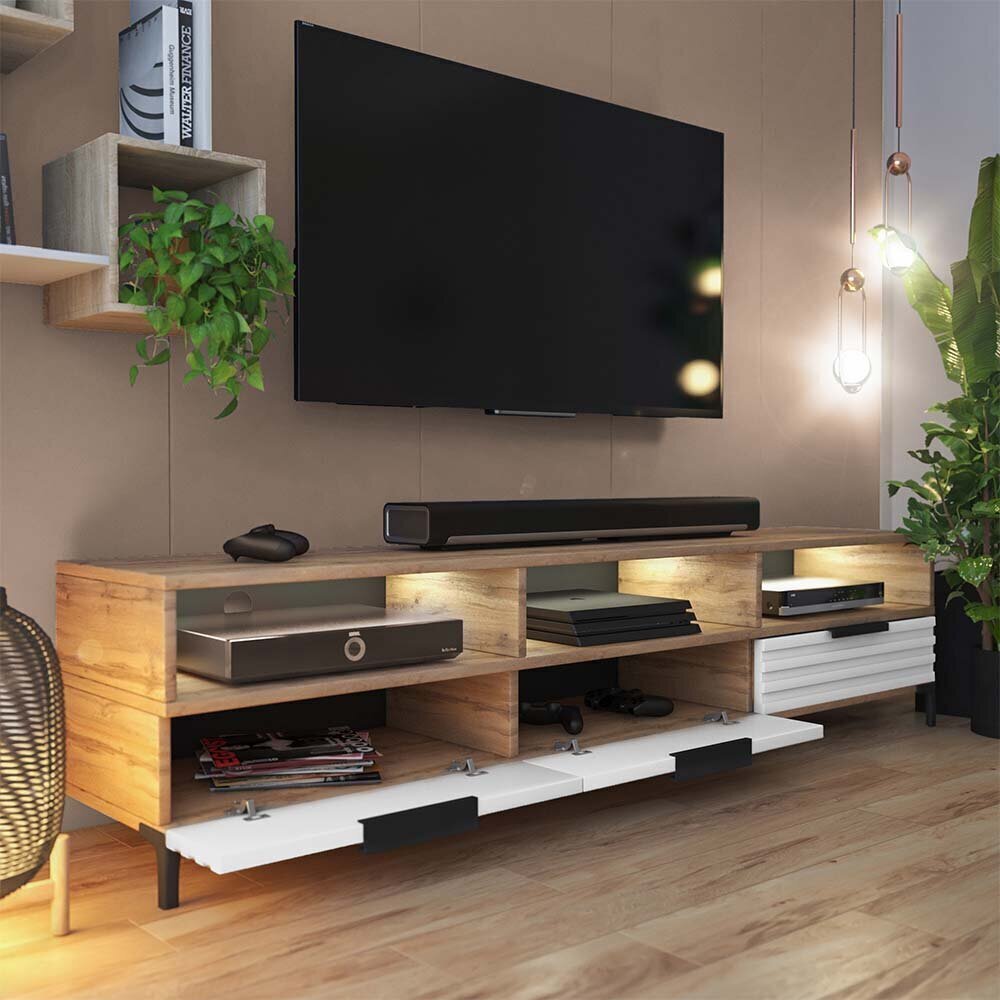 TV-laud Selsey Rikke 3D LED, pruun/valge hind ja info | Televiisori alused | hansapost.ee