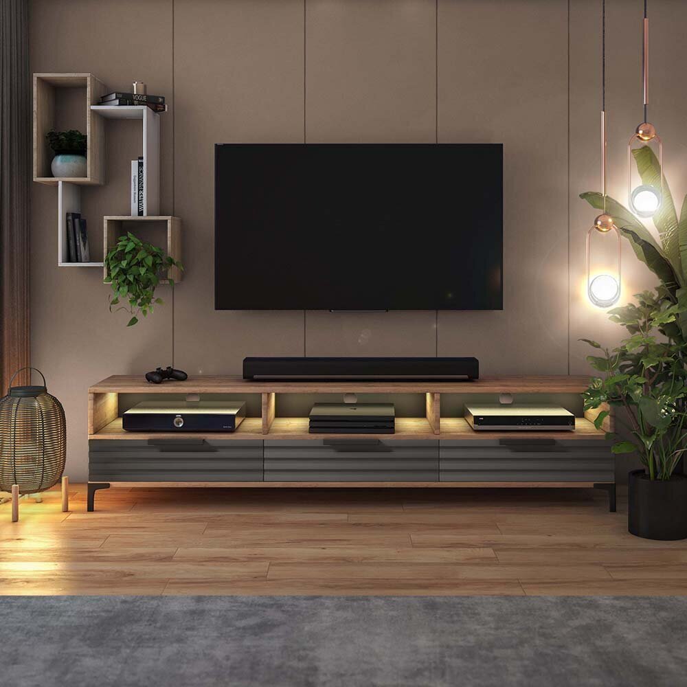TV-laud Selsey Rikke 3D LED, pruun/hall hind ja info | Televiisori alused | hansapost.ee