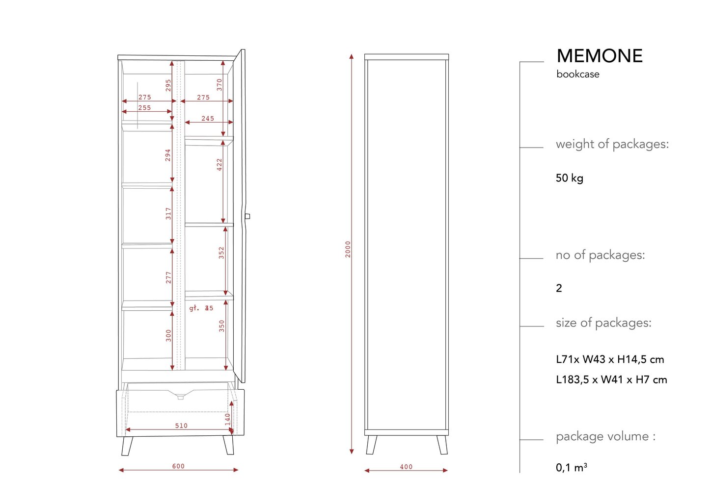 Eraldiseisev riiul BSL Concept Memone, 60x40x200 cm, must hind ja info | Riiulid | hansapost.ee