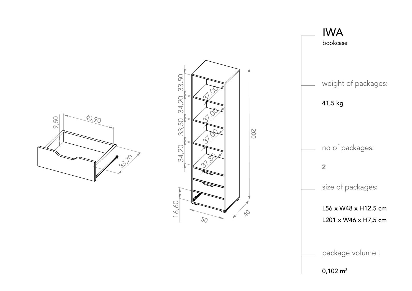 Eraldiseisev riiul BSL Concept Iwa, 50x40x200 cm, valge/pruun цена и информация | Riiulid | hansapost.ee