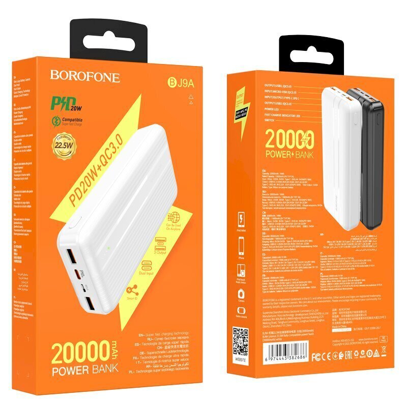 Borofone BJ9A URANUS akupank 20000 mAh / 2 x USB valge цена и информация | Akupangad | hansapost.ee