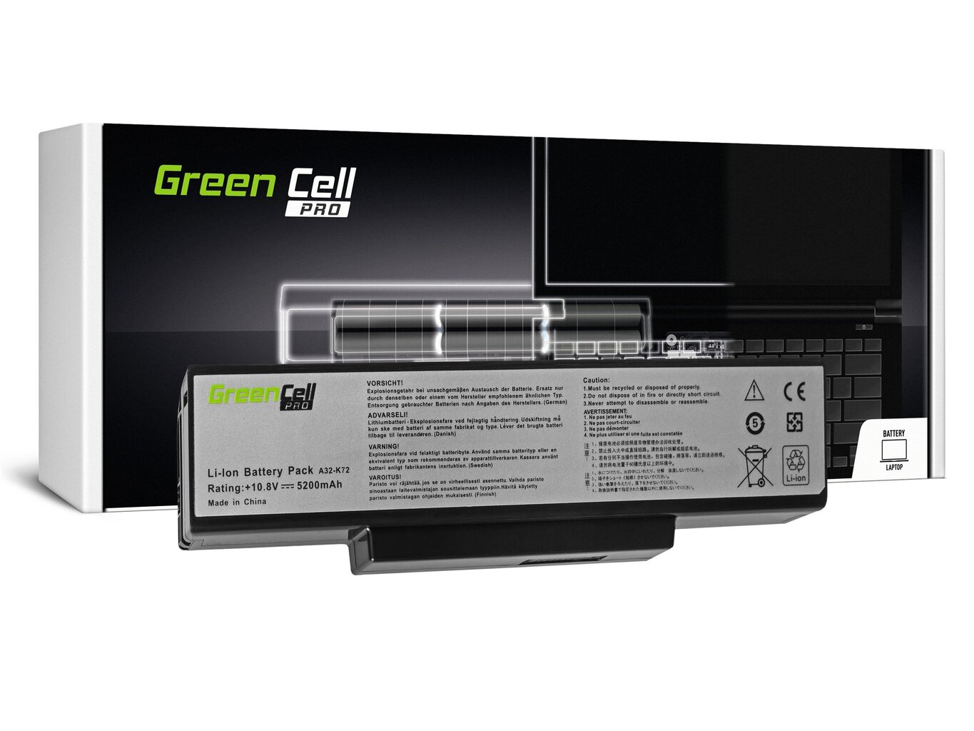 Green Cell PRO Laptop Battery for Asus N71 K72 K72J K72F K73SV N71 N73 N73S N73SV X73S hind ja info | Sülearvuti akud | hansapost.ee