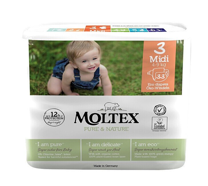 Mähkmed Moltex Pure & Nature 3 Midi 4-9kg 33tk hind ja info | Mähkmed, riidest mähkmed | hansapost.ee