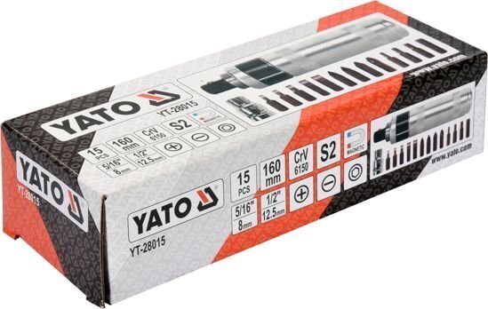 Löökkruvikeeraja koos magnetotsikutega Yato YT-28015, 15 tk price and information | Käsitööriistad | hansapost.ee