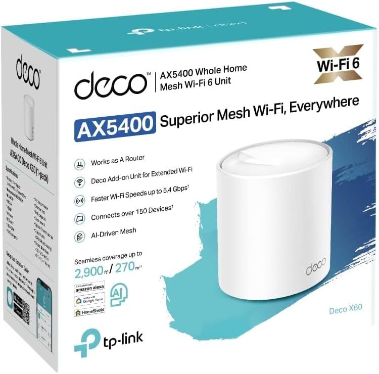 TP-Link Deco AX5400 terve kodu võrguga Wi-Fi 6 kaheribaline ruuter ja repiiter, WPA3, kuni 660 m², 6XGigabit, Deco X60 x 3 цена и информация | Ruuterid | hansapost.ee