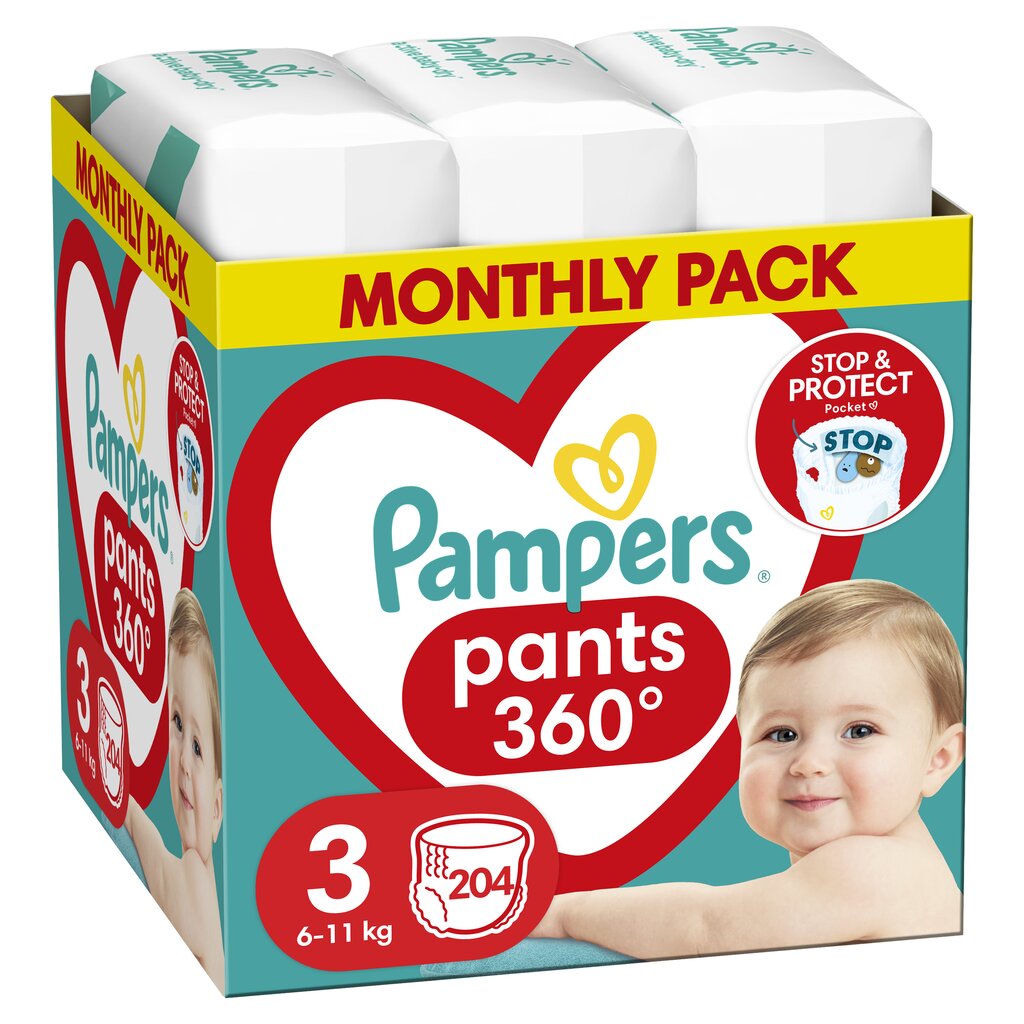 Püksmähkmed Pampers Pants Monthly, suurus 3, 204 tk цена и информация | Mähkmed, riidest mähkmed | hansapost.ee