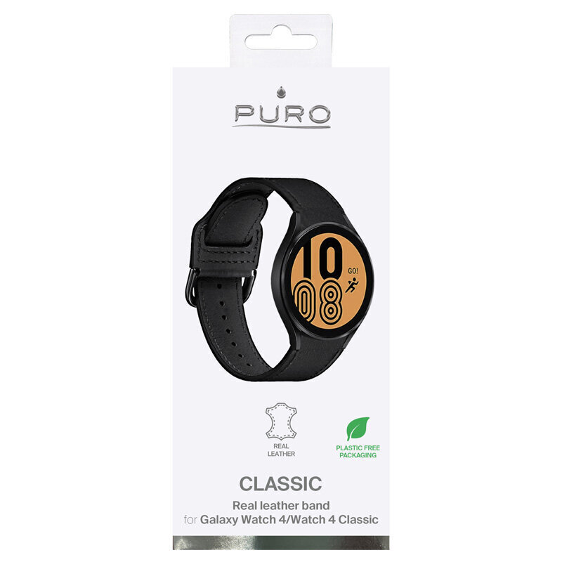 Nahast käevõru Puro Classic, Samsung Galaxy Watch 4 / Watch 4 Classic, must цена и информация | Nutikellade aksessuaarid ja tarvikud | hansapost.ee