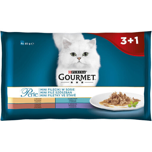 Gourmet Perle märgtoit kassidele kalkuniliha, tuunikala, pardiliha ja lambalihaga, 4x85 g hind ja info | Kassikonservid | hansapost.ee