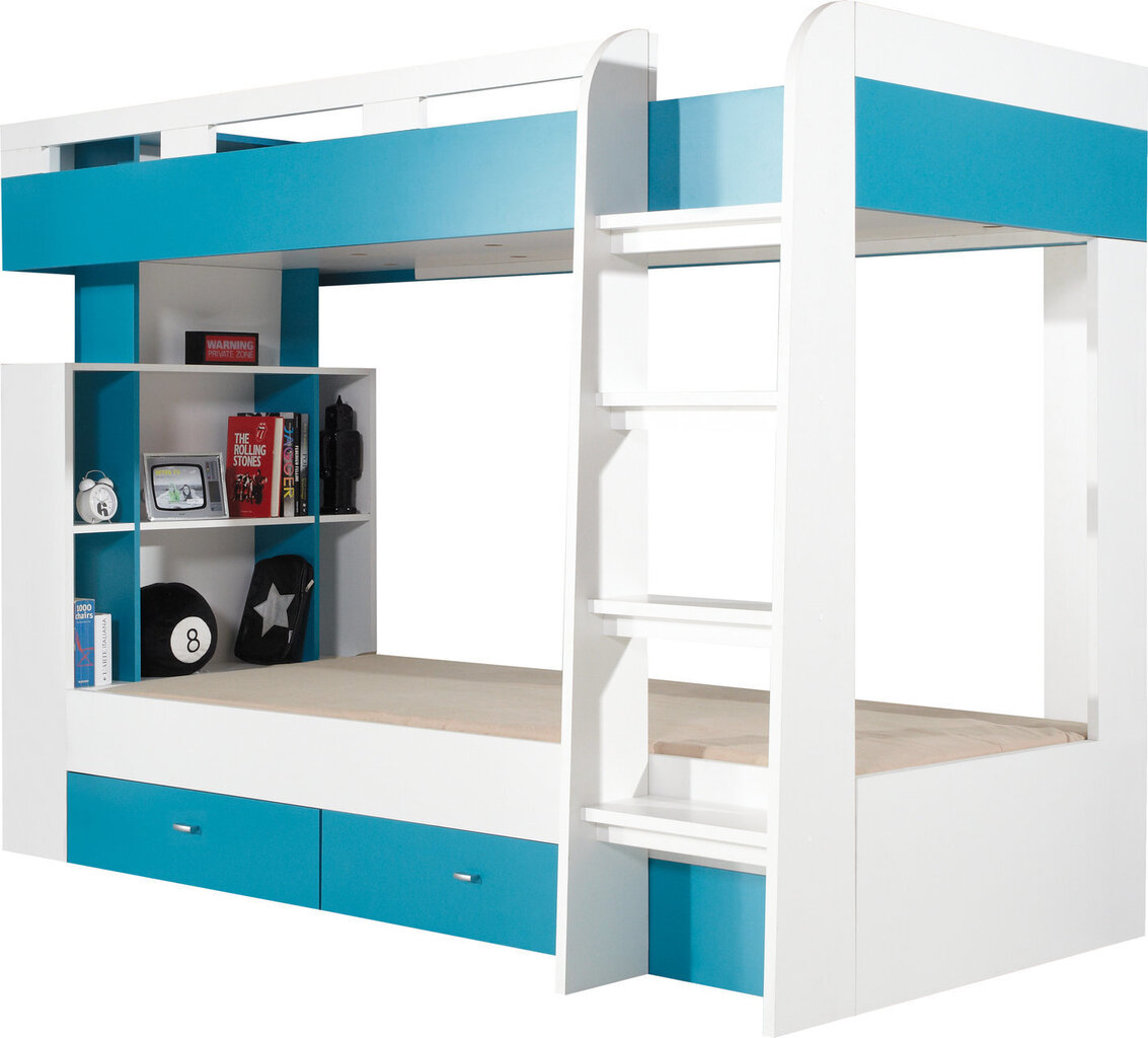 Kahekorruseline voodi Mobi 19, 200x90 cm, valge/sinine цена и информация | Lastevoodid | hansapost.ee