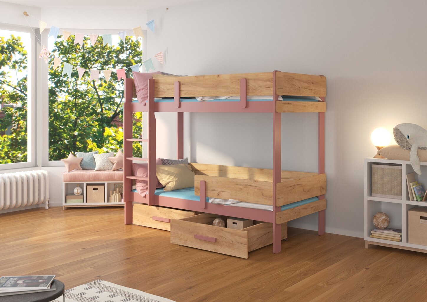Narivoodi ADRK Furniture Etiona 90x200cm, roosa/pruun hind ja info | Lastevoodid | hansapost.ee
