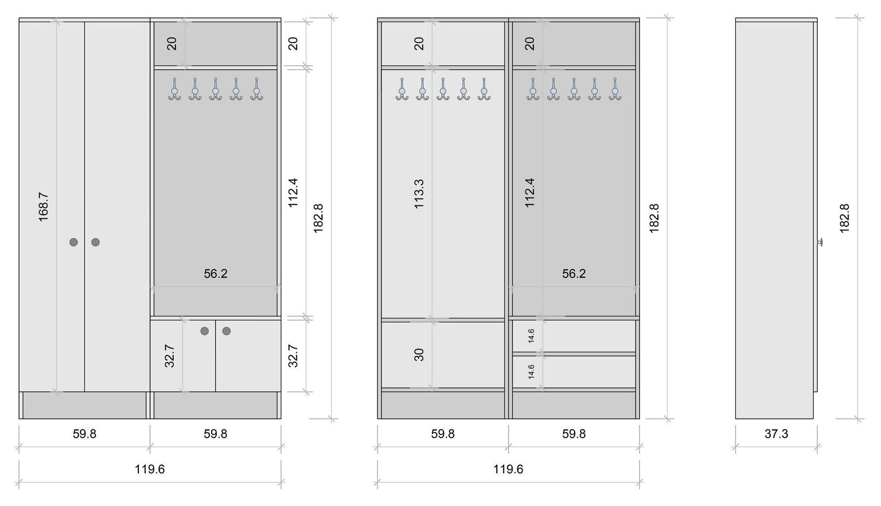 Esikukomplekt Kalune Design 893(I), 119,6 cm, valge hind ja info | Esikukomplektid | hansapost.ee