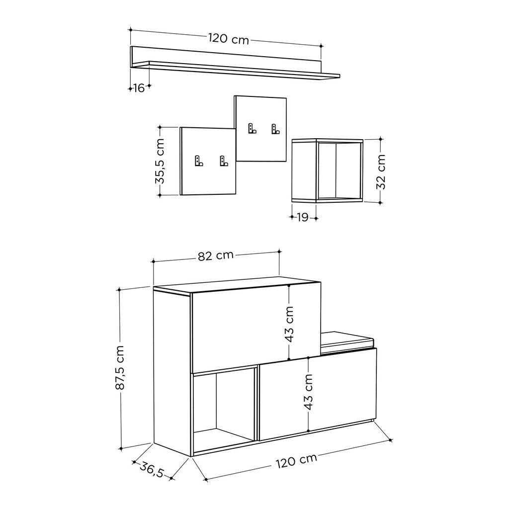 Esikumööbli komplekt Kalune Design Holdon, valge цена и информация | Esikukomplektid | hansapost.ee