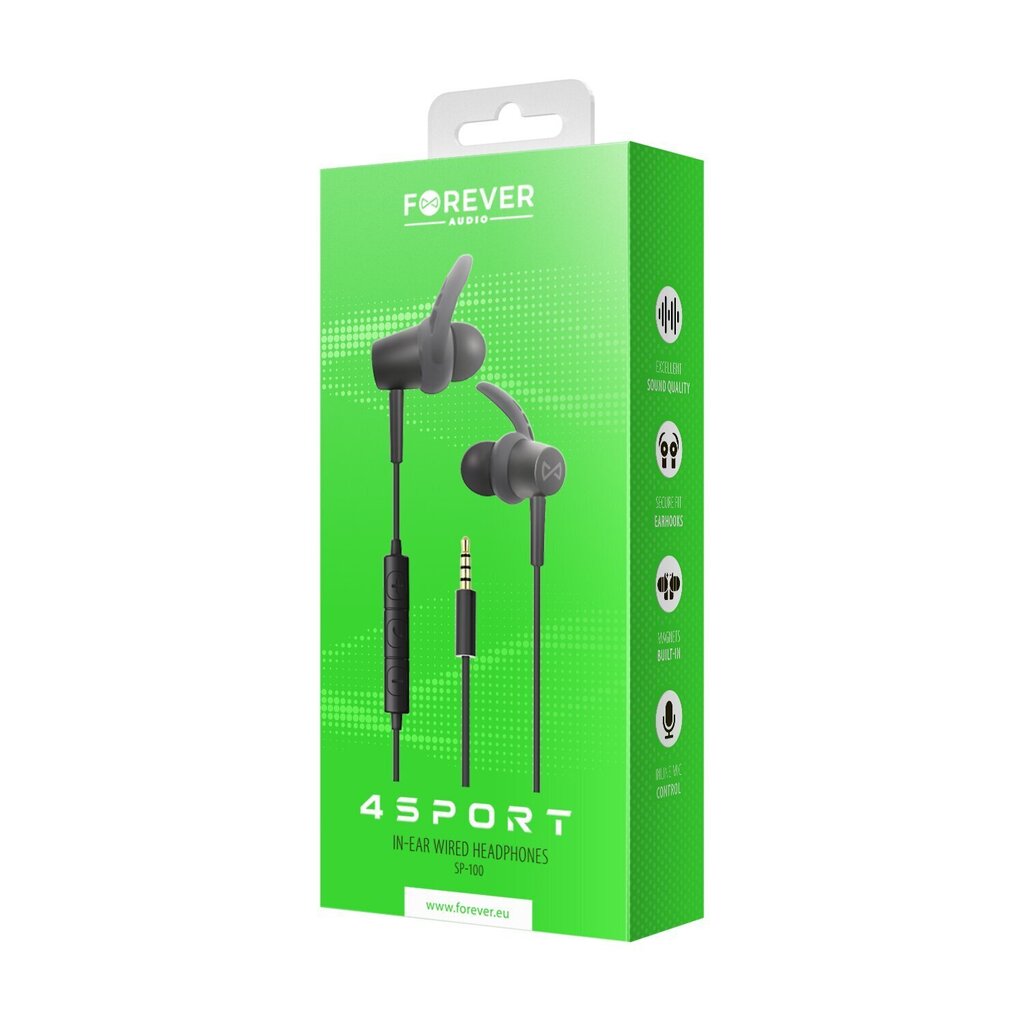 Forever wired earphones 4Sport SP-100 black цена и информация | Kõrvaklapid | hansapost.ee