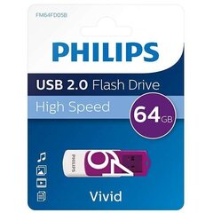 PHILIPS USB 2.0 FLASH DRIVE VIVID EDITION (LILLA) 64GB цена и информация | USB накопители данных | hansapost.ee
