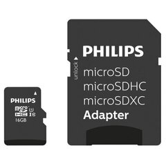 Philips MicroSDHC 16GB CLASS 10/UHS 1 + Adapter цена и информация | Карты памяти | hansapost.ee