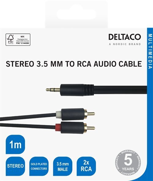 Deltaco 00180003, Aux 3.5 mm/RCA, 1 m цена и информация | Juhtmed ja kaablid | hansapost.ee