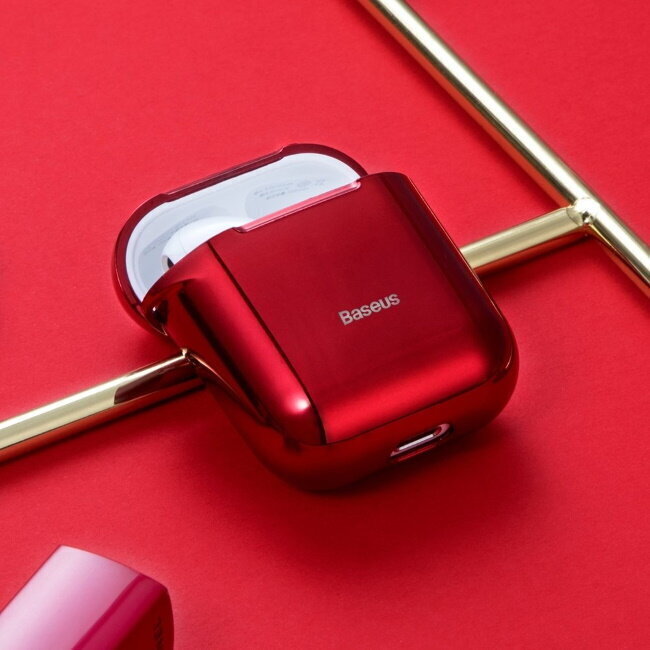 Ümbris Baseus Metallic Shining Ultra-thin Silicone Protector Case with Hook for Airpods, Red hind ja info | Kõrvaklappide tarvikud | hansapost.ee