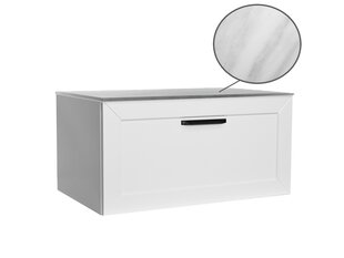 Двойной шкафчик для ванной Besco Dexa 120 с Slim marble столешницей и черными ручками, белый цена и информация | Шкафчики для ванной | hansapost.ee