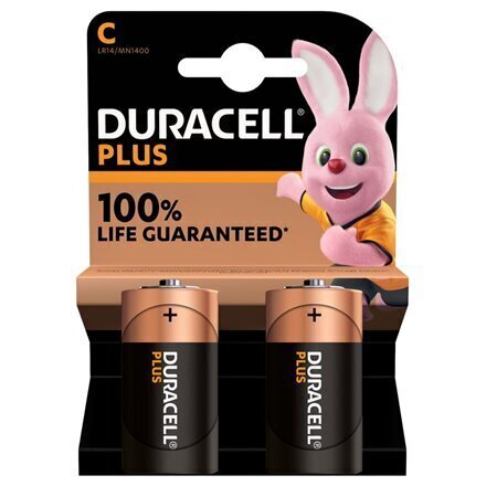 Alkaline C-elemendid Duracell Plus, 2 tk hind ja info | Patareid | hansapost.ee