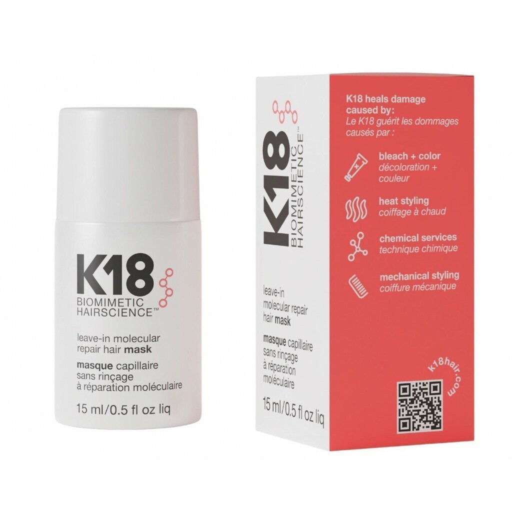 K18 Pähejäetav molekulaarne juuksemask, 15 ml hind ja info | Juuksemaskid, õlid ja seerumid | hansapost.ee