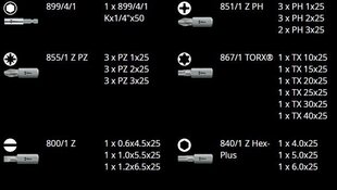 Kruvikeeraja otsikute komplekt 30 tk Bit-Check 30 metall 1 057434 Wera hind ja info | Käsitööriistad | hansapost.ee