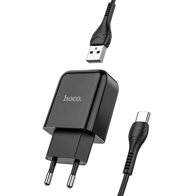 Universaalne reisilaadija Hoco N2 USB / 5V / 2.4A + USB-C kaabel 1M, must цена и информация | Laadijad mobiiltelefonidele | hansapost.ee