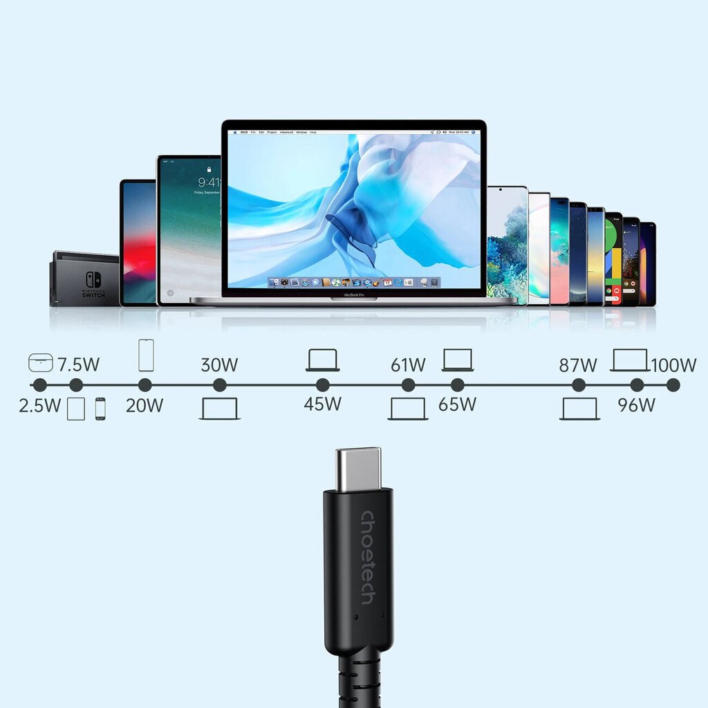 Kaabel Choetech USB4, USB-C - USB-C, 40Gbps, 100W, 20V/ 5A, 8K/ 60HZ, 0.8m hind ja info | Mobiiltelefonide kaablid | hansapost.ee