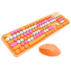 Полноразмерная 2.4G беспроводная клавиатура MOFII Sweet и оптическая мышь оранжевого цвета с дизайнерскими многоцветными кнопками цена и информация | Клавиатуры | hansapost.ee