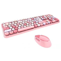  Полноразмерная 2.4G беспроводная клавиатура MOFII Sweet и оптическая мышь розового цвета с дизайнерскими многоцветными кнопками цена и информация | Клавиатуры | hansapost.ee
