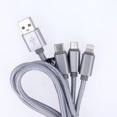 Maxlife 3in1 cable USB - Lightning + USB-C + microUSB 1,0 m 2,1A grey nylon hind ja info | Mobiiltelefonide kaablid | hansapost.ee