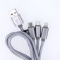 Maxlife 3in1 cable USB - Lightning + USB-C + microUSB 1,0 m 2,1A grey nylon цена и информация | Mobiiltelefonide kaablid | hansapost.ee