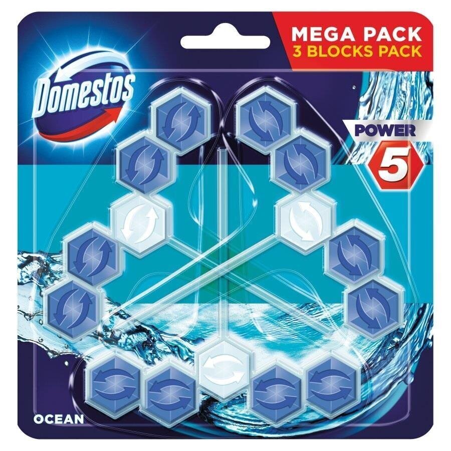 WC puhastusvahend-värskendaja Domestos Power 5 Ocean, 3x55 g hind ja info | Puhastusvahendid | hansapost.ee