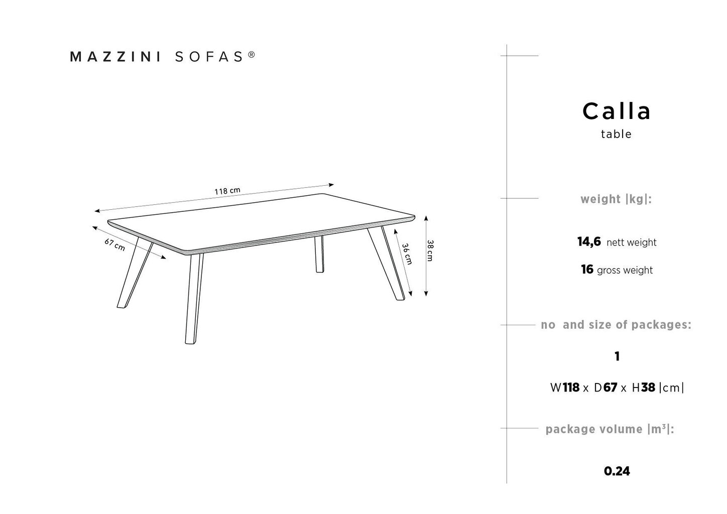 Diivanilaud Mazzini Sofas Calla, must/pruun цена и информация | Diivanilauad | hansapost.ee