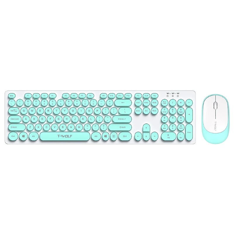 Juhtmeta klaviatuur (EN) + hiire komplekt T-Wolf TF770 Retro Punk PC 2,4 GHz, sinine ja valge hind ja info | Klaviatuurid | hansapost.ee