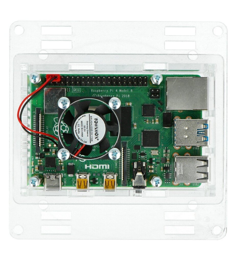 Ümbris seadmele Raspberry Pi 4B - akrüül Vesa V2 + ventilaator - läbipaistev hind ja info | Konstruktorid, robootika ja tarvikud | hansapost.ee