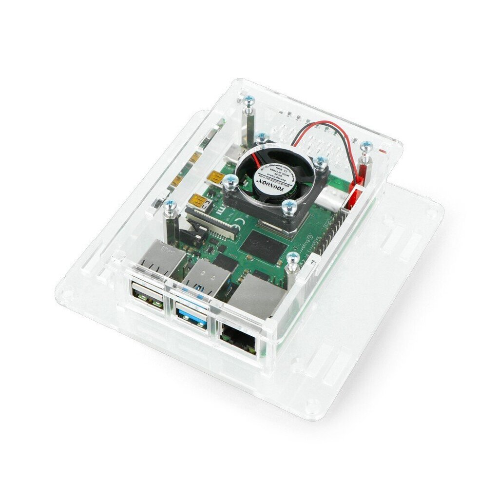 Ümbris seadmele Raspberry Pi 4B - akrüül Vesa V2 + ventilaator - läbipaistev hind ja info | Konstruktorid, robootika ja tarvikud | hansapost.ee