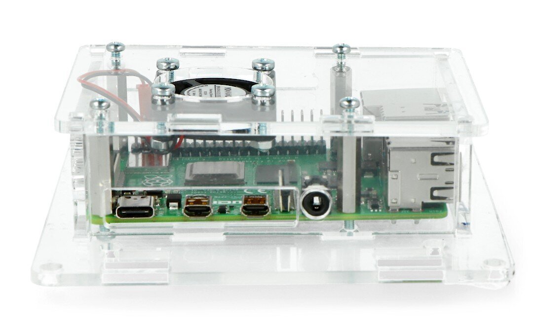 Ümbris seadmele Raspberry Pi 4B - akrüül Vesa V2 + ventilaator - läbipaistev hind ja info | Konstruktorid, robootika ja tarvikud | hansapost.ee
