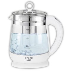 Чайник Adler Kettle AD 1299 Electric, 2200 Вт, 1.5 л, стекло/нержавеющая сталь, вращающееся основание на 360°, белый цена и информация | Чайники, термопоты | hansapost.ee