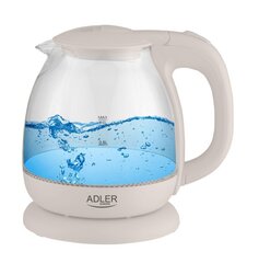 Электрический чайник Adler AD 1283C, 900 Вт, 1 л, стекло/нержавеющая сталь, вращающееся основание на 360°, кремовый цена и информация | Электрочайники | hansapost.ee