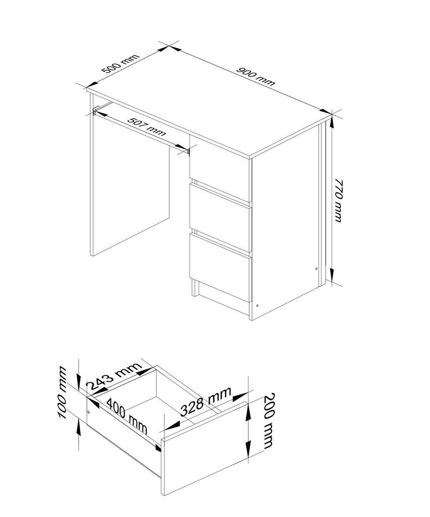 Kirjutuslaud NORE A6, parempoolne, hall price and information | Arvutilauad, kirjutuslauad | hansapost.ee