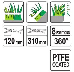 Ножницы для травы 360 °, тефлон, 8 позиций, 120x310 мм Yato (YT-8852) цена и информация | Садовые инструменты | hansapost.ee
