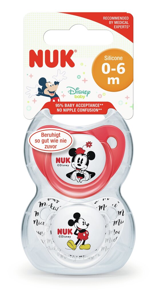 Silikoonist lutt NUK Mickey, 0-6 kuud, 2 tk. цена и информация |  Lutid | hansapost.ee