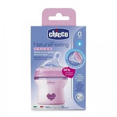 Pudel Chicco Natural Feeling 150 ml, roosa, 0+ elukuud price and information | Baby bottles and accessories | hansapost.ee