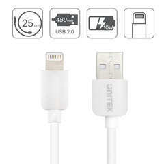 Unitek C14014CWH, USB-A – Lightining, 25 cm hind ja info | Juhtmed ja kaablid | hansapost.ee