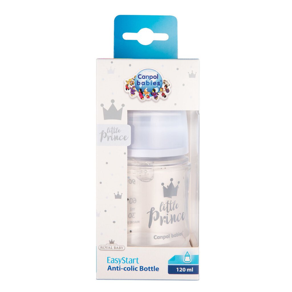 Laia kaelaga pudel Canpol babies, Anti-colic PP Easy Start Royal Baby, 120 ml, 35/233, blue hind ja info | Lutipudelid ja tarvikud | hansapost.ee