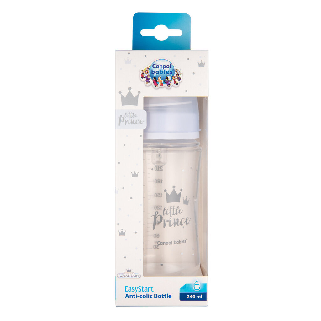 Laia kaelaga pudel Canpol babies, Anti-colic PP Easy Start Royal Baby, 240 ml, 35/234, blue цена и информация | Lutipudelid ja tarvikud | hansapost.ee